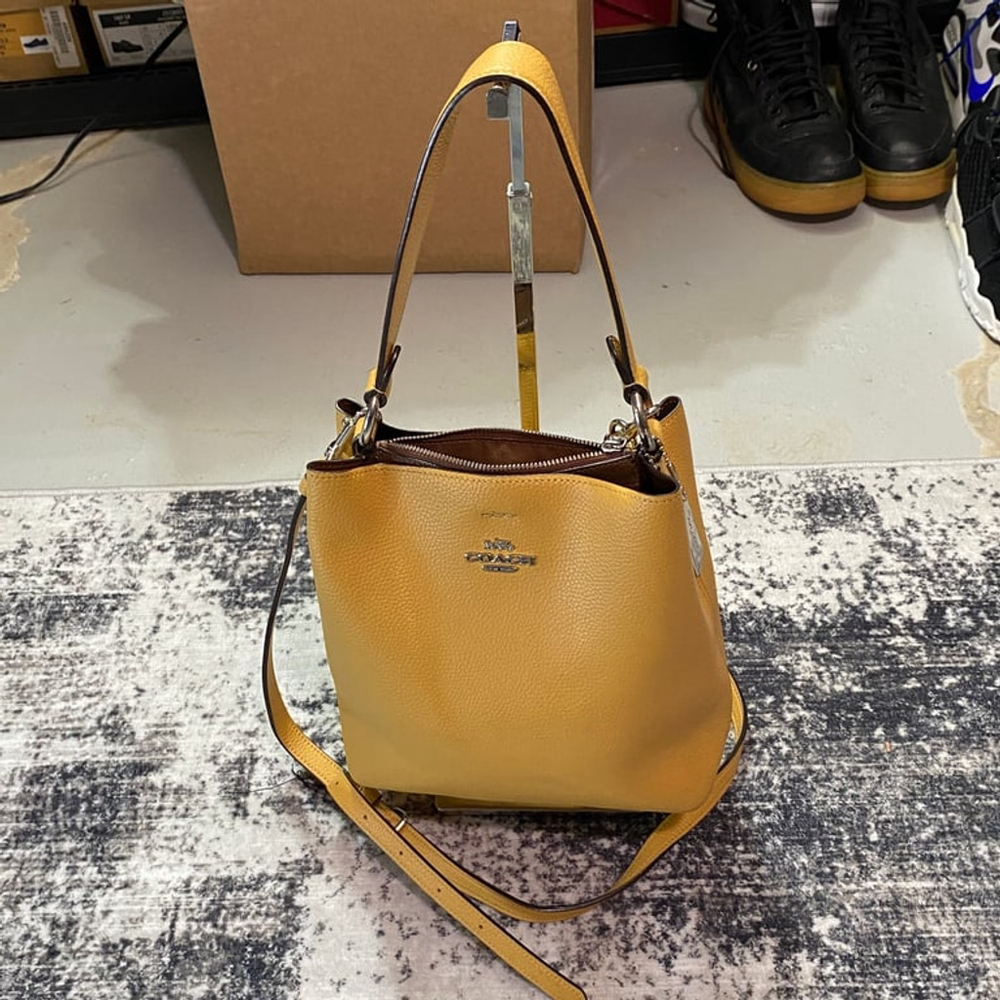 Coach Yellow Mollie Bucket Pebble Leather 22 Bag